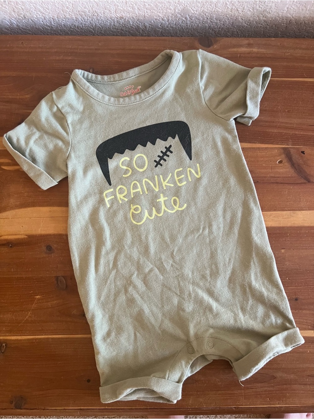 Cat & Jack Olive Green "So Franken Cute" Baby One-Piece